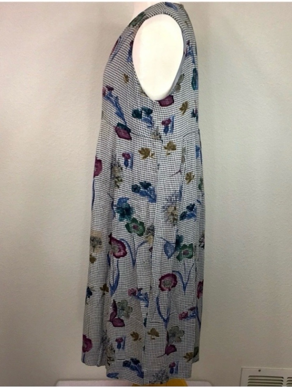 Vintage Womens Gray Floral Polka Dot V Neck Sleeveless Midi Dress Size Medium - Picture 4 of 7